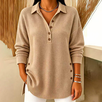🧶✨Haut à manches longues en maille gaufrée pour femme