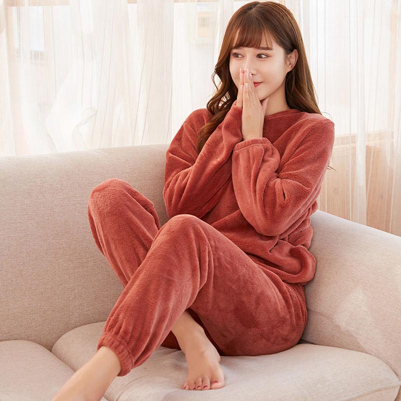 Ensemble de pyjama ample et douillet en peluche corail pour femmes