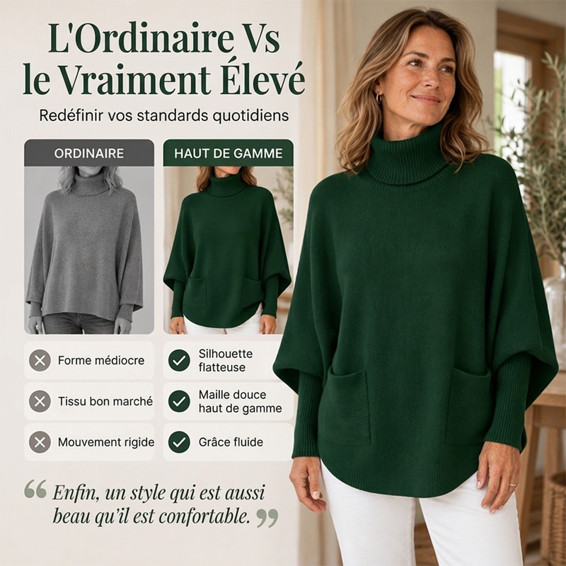 💖Soldes ! Prix cassés💖Pull en maille femme à col roulé et manches chauve-souris