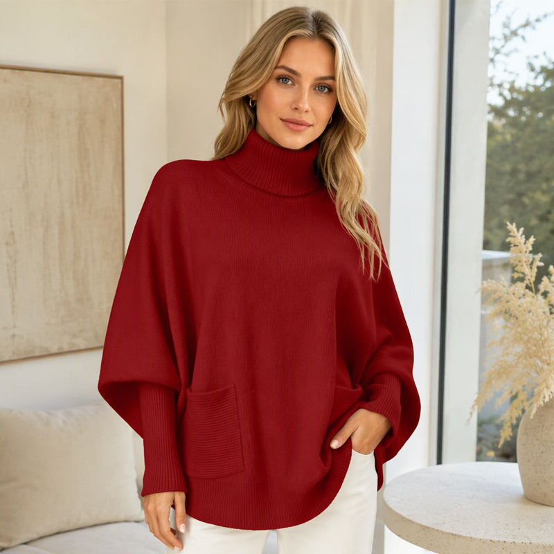 💖Soldes ! Prix cassés💖Pull en maille femme à col roulé et manches chauve-souris