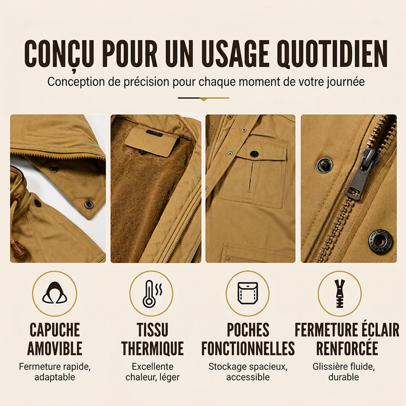 💖Soldes ! Prix cassés💖Veste d'hiver thermique pour hommes avec capuche amovible