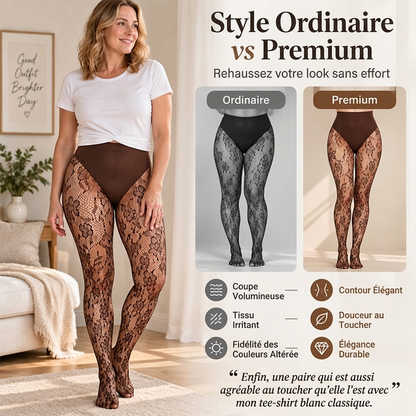 💖Soldes ! Prix cassés💖Bas Résille Taille Haute Gainant en Dentelle pour Femme