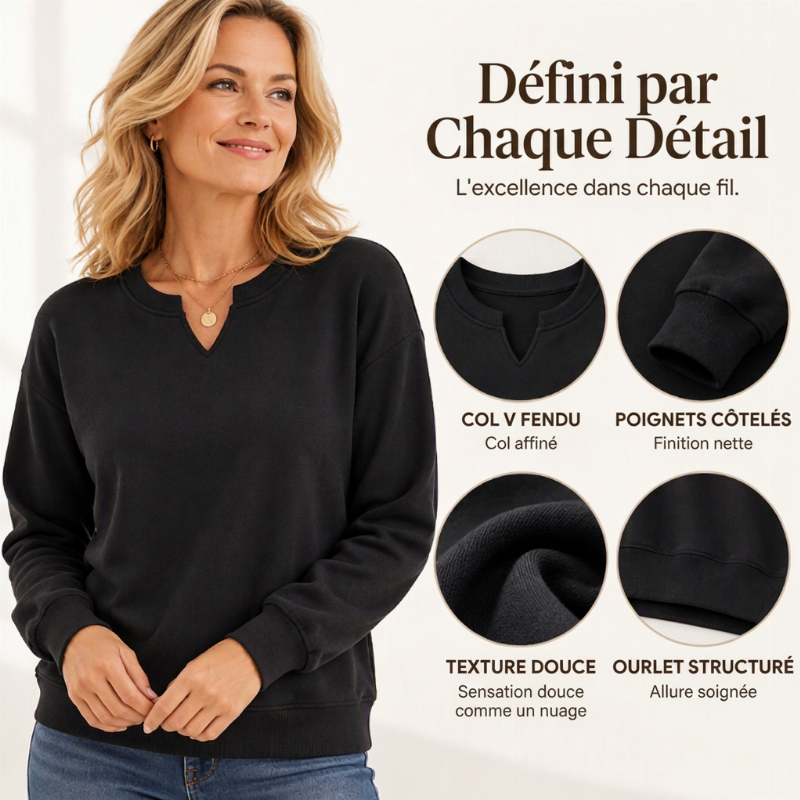 ❤️Sweat-shirt décontracté à col V fendu pour femme