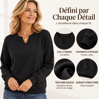 ❤️Sweat-shirt décontracté à col V fendu pour femme