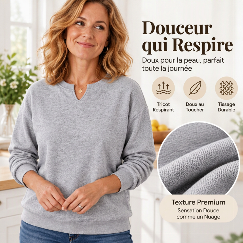 ❤️Sweat-shirt décontracté à col V fendu pour femme