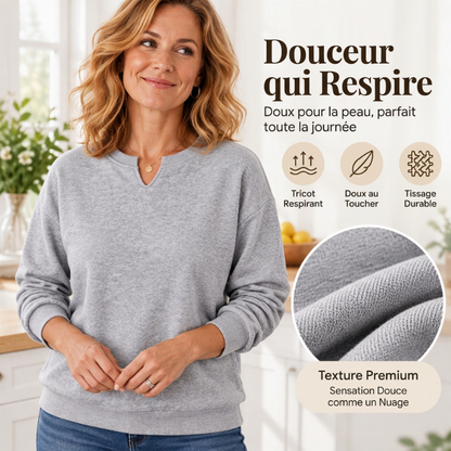 ❤️Sweat-shirt décontracté à col V fendu pour femme