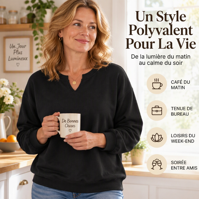 ❤️Sweat-shirt décontracté à col V fendu pour femme
