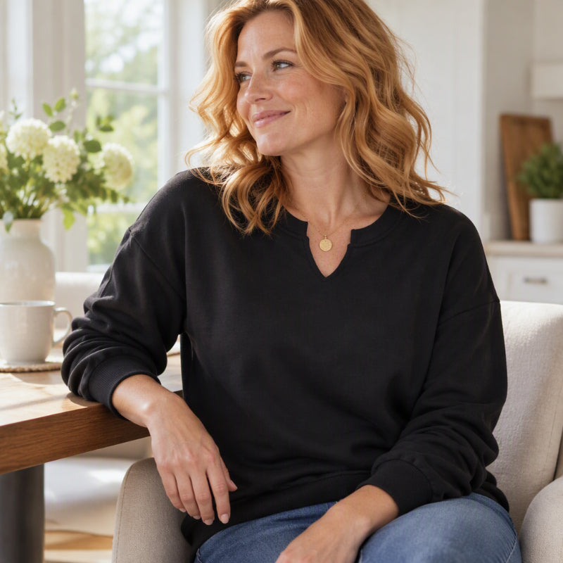 ❤️Sweat-shirt décontracté à col V fendu pour femme