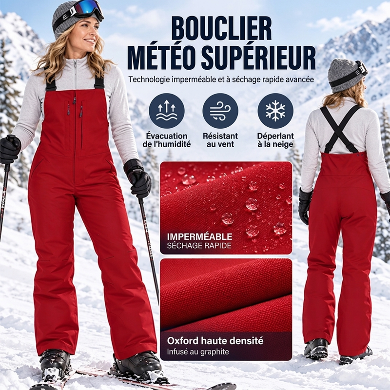 Pantalons de ski imperméables unisexe à bretelles