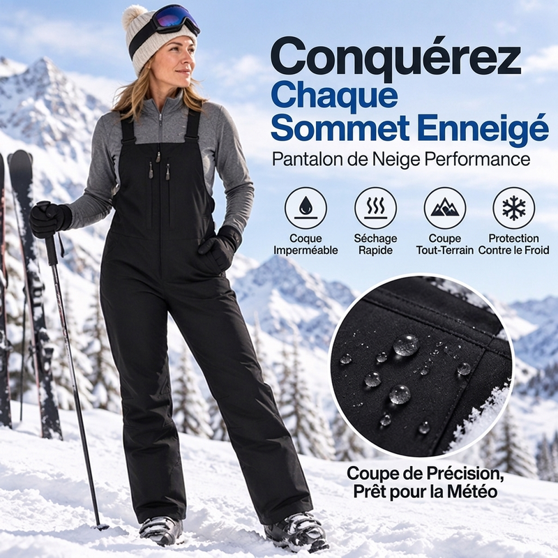 Pantalons de ski imperméables unisexe à bretelles