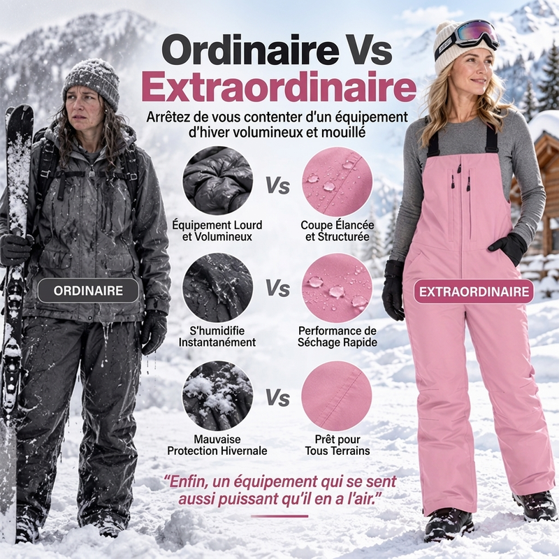 Pantalons de ski imperméables unisexe à bretelles
