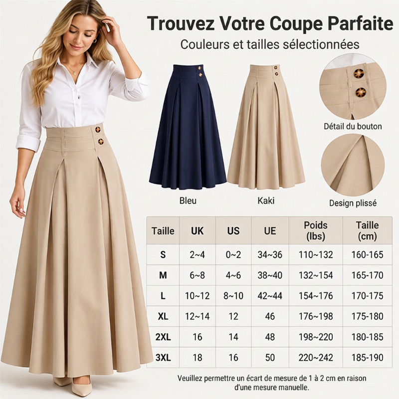 ⏳50% DE RÉDUCTION! 👗Jupe Longue Taille Haute Évasée Plissée, Coupe qui affine la silhouette