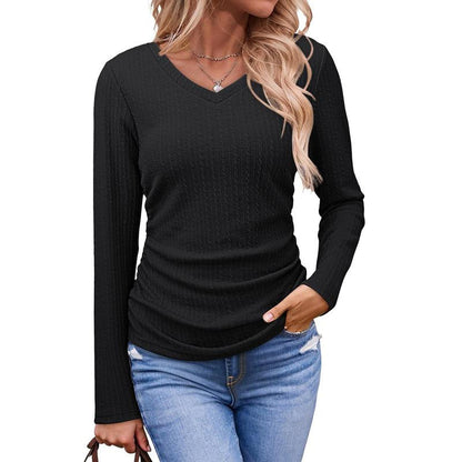 ✨ Haut en maille à col V pour femme, élégant : manches longues, maille texturée et facile à porter 🧶