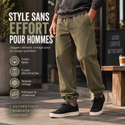 Pantalon de survêtement décontracté et sportif en denim lavé pour hommes