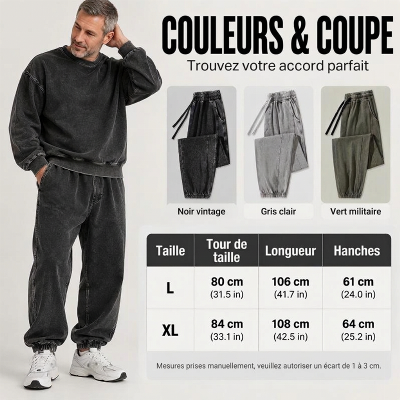 Pantalon de survêtement décontracté et sportif en denim lavé pour hommes