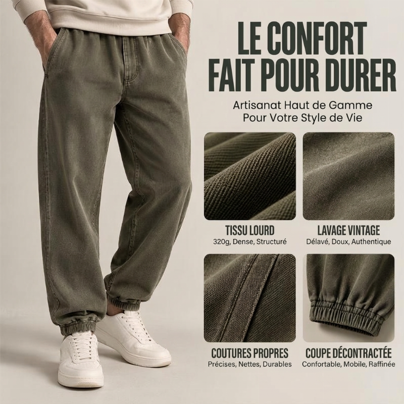 Pantalon de survêtement décontracté et sportif en denim lavé pour hommes
