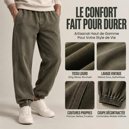 Pantalon de survêtement décontracté et sportif en denim lavé pour hommes