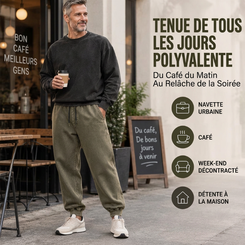 Pantalon de survêtement décontracté et sportif en denim lavé pour hommes