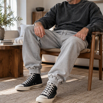 Pantalon de survêtement décontracté et sportif en denim lavé pour hommes