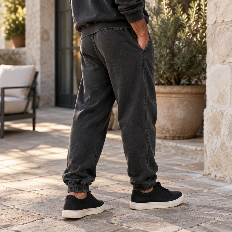Pantalon de survêtement décontracté et sportif en denim lavé pour hommes