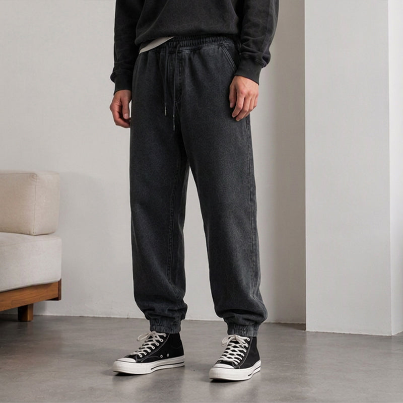 Pantalon de survêtement décontracté et sportif en denim lavé pour hommes