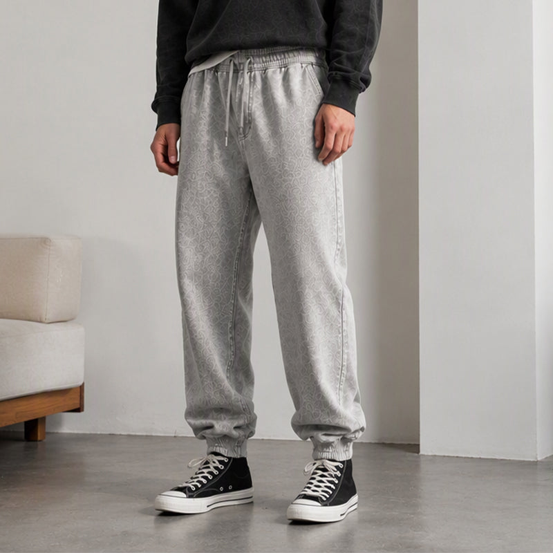 Pantalon de survêtement décontracté et sportif en denim lavé pour hommes
