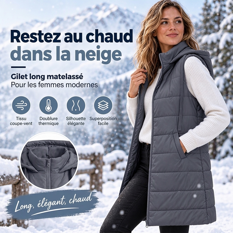 ✨ Gilet matelassé à capuche mi-long pour femme 🧥