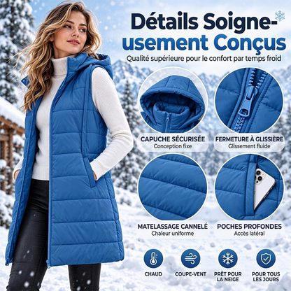 ✨ Gilet matelassé à capuche mi-long pour femme 🧥