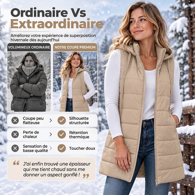 ✨ Gilet matelassé à capuche mi-long pour femme 🧥