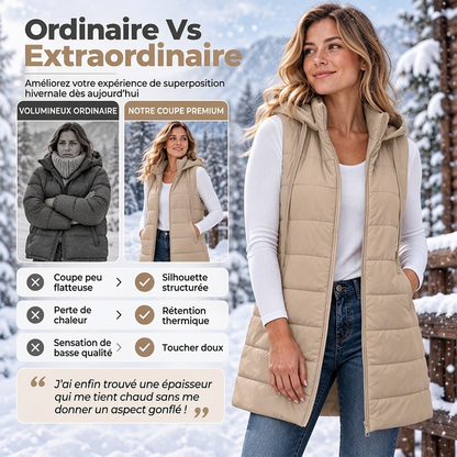 ✨ Gilet matelassé à capuche mi-long pour femme 🧥