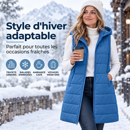 ✨ Gilet matelassé à capuche mi-long pour femme 🧥