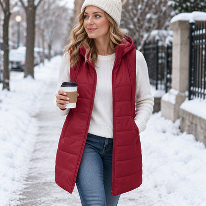 ✨ Gilet matelassé à capuche mi-long pour femme 🧥