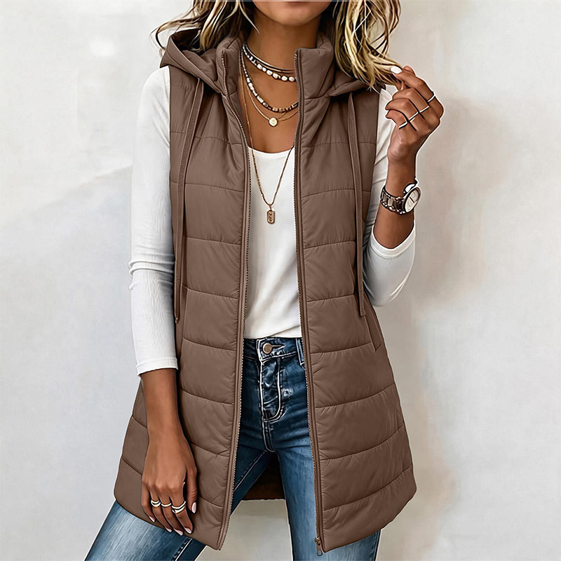 ✨ Gilet matelassé à capuche mi-long pour femme 🧥