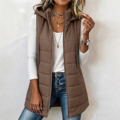 ✨ Gilet matelassé à capuche mi-long pour femme 🧥