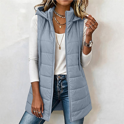 ✨ Gilet matelassé à capuche mi-long pour femme 🧥