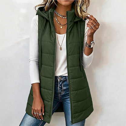✨ Gilet matelassé à capuche mi-long pour femme 🧥