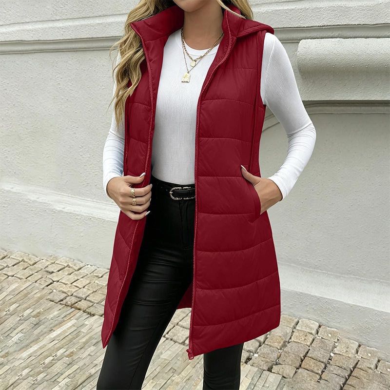 ✨ Gilet matelassé à capuche mi-long pour femme 🧥