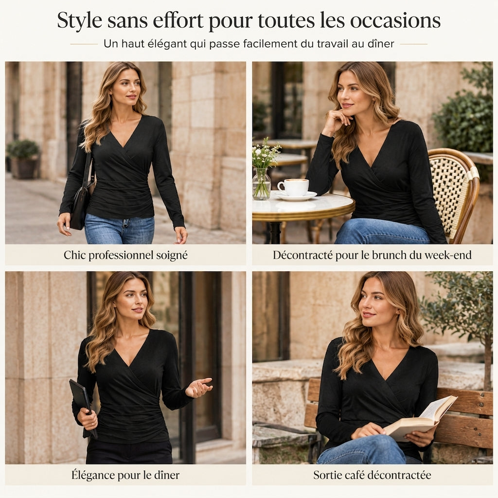 ✨ Haut à manches longues et col en V pour femme🌸