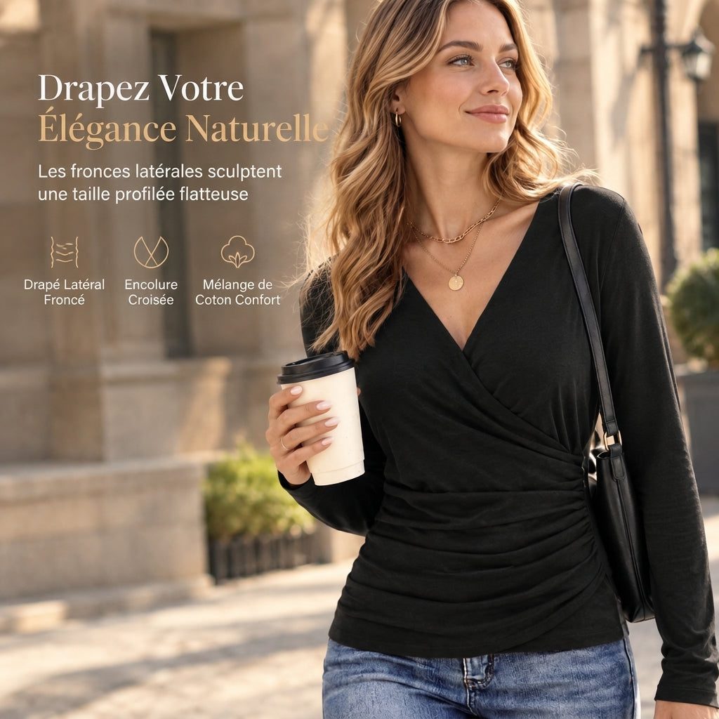 ✨ Haut à manches longues et col en V pour femme🌸