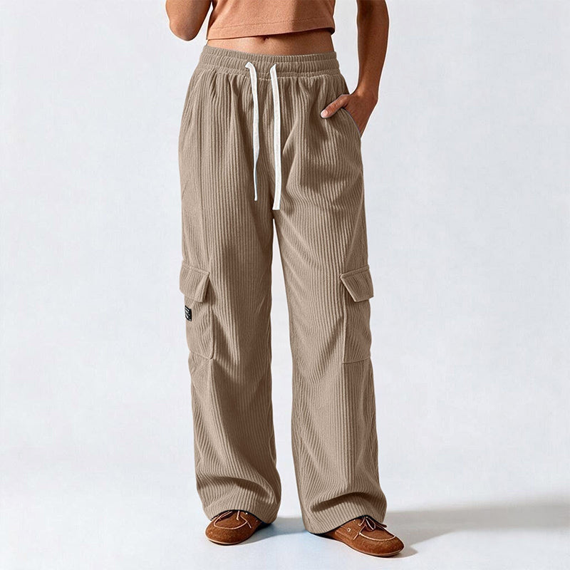 Pantalons cargo en velours côtelé rétro décontractés pour femmes