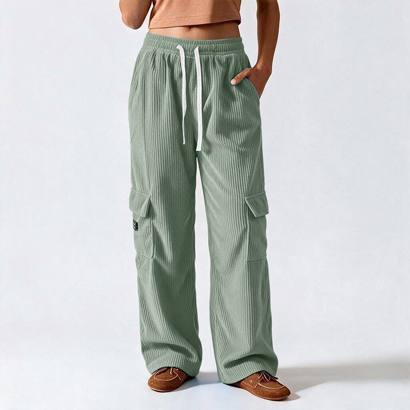 Pantalons cargo en velours côtelé rétro décontractés pour femmes