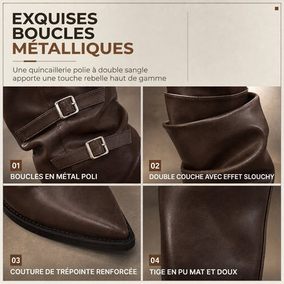 🔥-50 % DE RÉDUCTION👢Bottes à hauteur du genou bout pointu femme, cuir souple, talon bloc stable qui allonge la silhouette