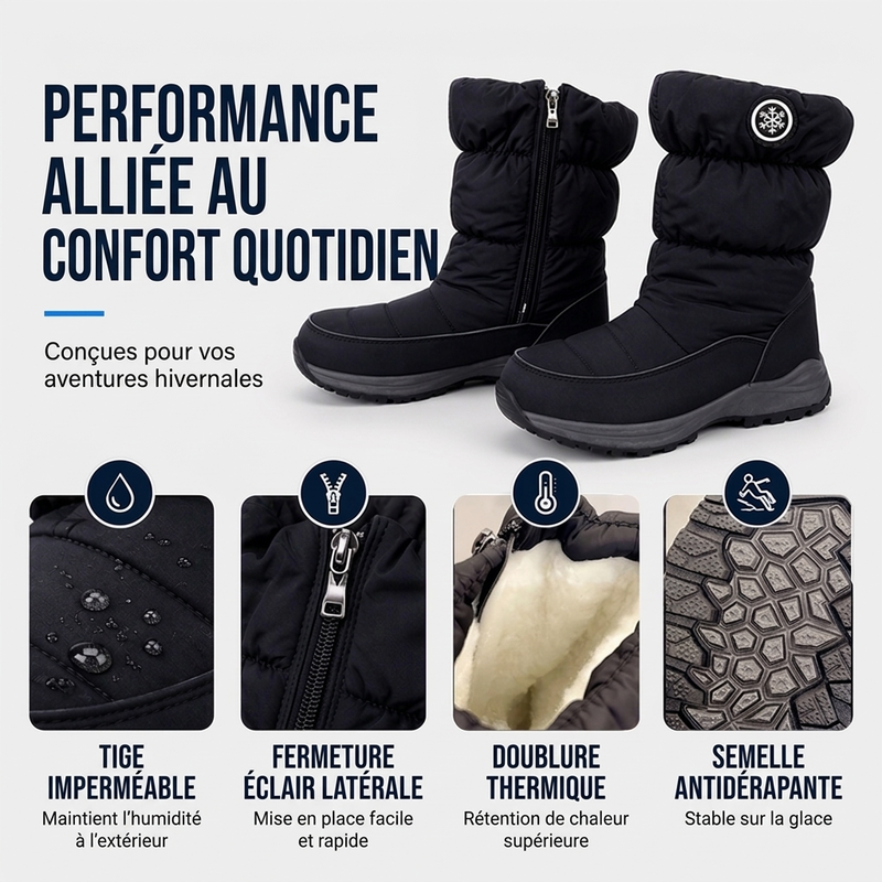 Bottes de neige d'hiver mi-mollet antidérapantes pour femmes