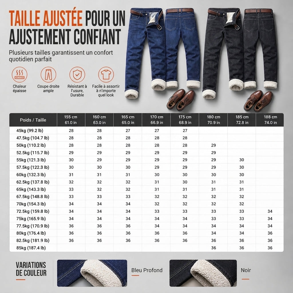 Jean pour homme avec doublure chaude pour l'hiver
