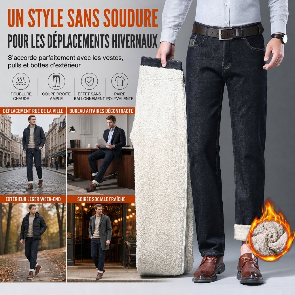 Jean pour homme avec doublure chaude pour l'hiver