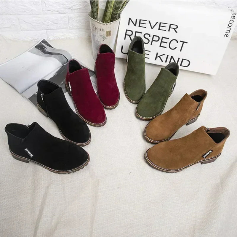 👢 Bottines à talon bas et fermeture éclair latérale pour femme