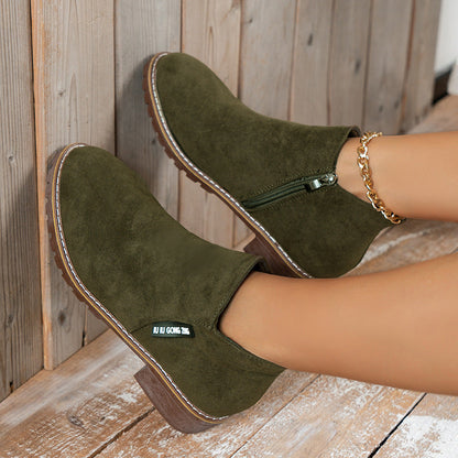 👢 Bottines à talon bas et fermeture éclair latérale pour femme