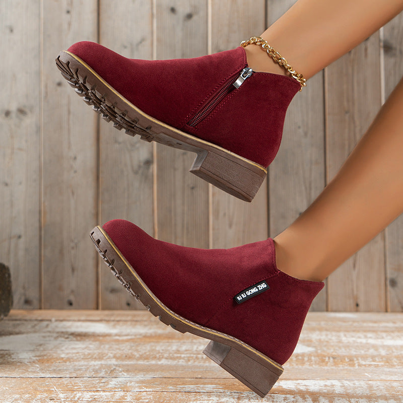 👢 Bottines à talon bas et fermeture éclair latérale pour femme