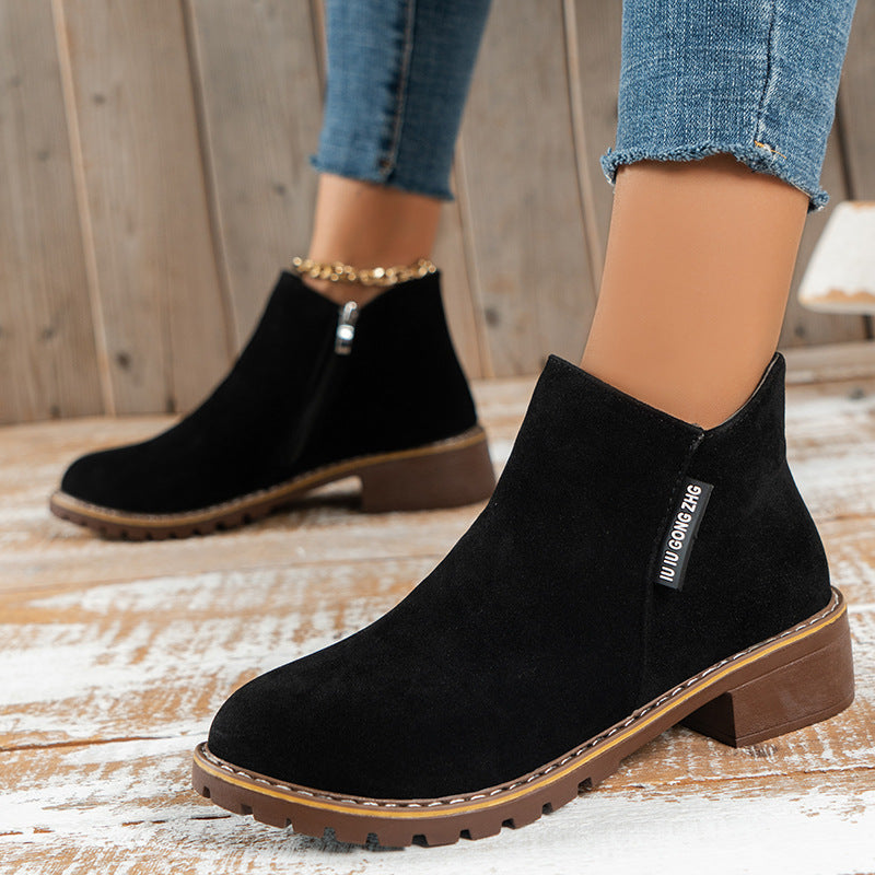 👢 Bottines à talon bas et fermeture éclair latérale pour femme