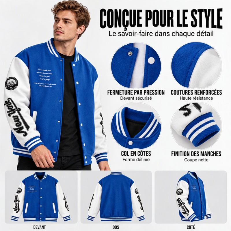 Veste de baseball bicolore pour homme